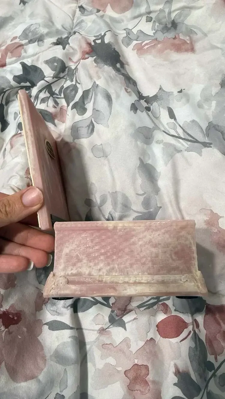 Vintage Incolay Stone Pink Marble Square Jewelry Box with Magnolia Flower Relief